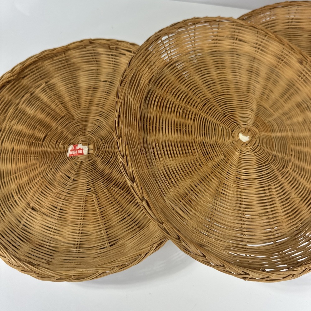 Vintage Wicker Paper Plate Holders Set of 7 Boho Rattan Round Basket 9" - Picture 5 of 6